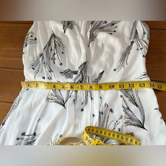 Free People Floral Retro Midi Dress Ivory Deep V Faux Wrap Cap Sleeve - Picture 14 of 14